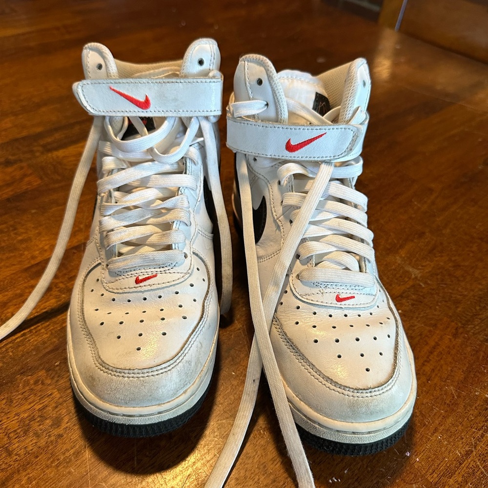 Nike White and Red High-Top Sneakers